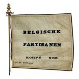 WW2 Belgian Partisan/Resistance two-sided banner embroidered in black on a cream ground 'Belgische P