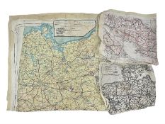 Three WW2 RAF silk escape and evade maps - large size double-sided showing sheets E & F depicting Cr