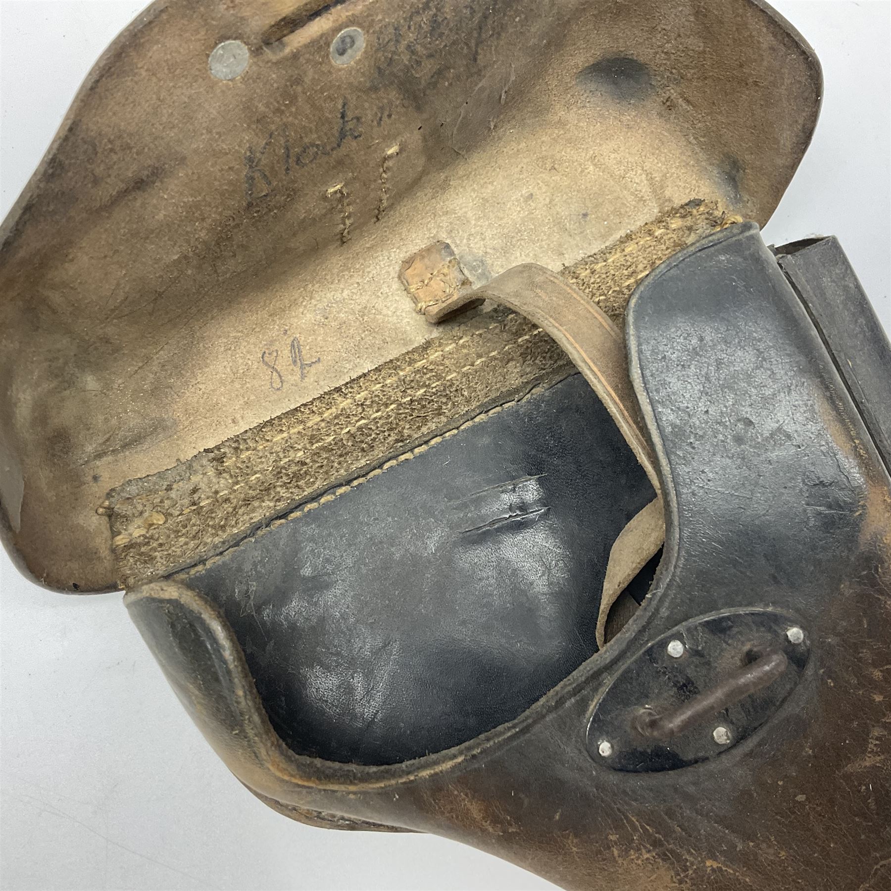 WWII German brown leather holster with side magazine pouch for a Walther P.38 semi-automatic pistol - Image 4 of 16