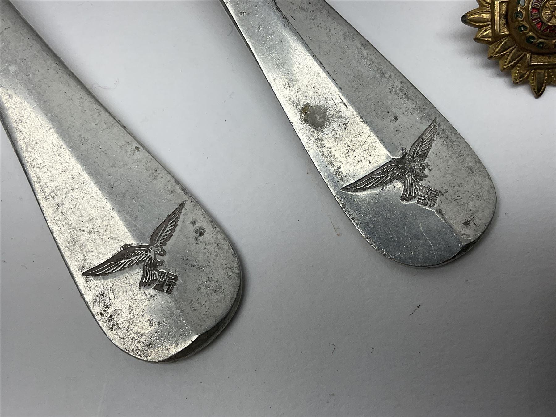 WW2 German Luftwaffe Mess cutlery comprising table spoon and fork - Image 7 of 16