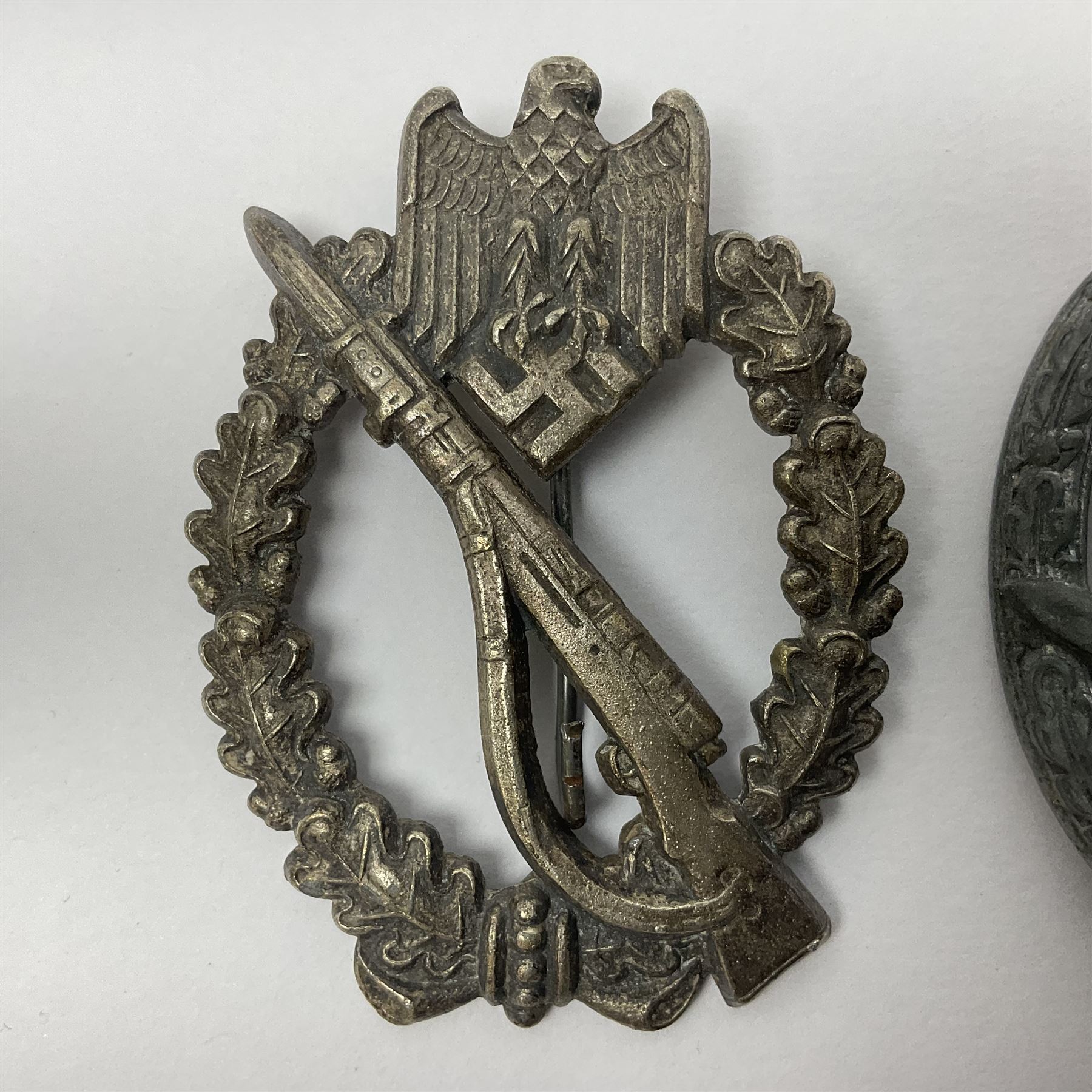 WW2 German 'silver' Infantry Assault badge marked BSW verso; another Infantry Assault badge; and a s - Image 6 of 11