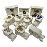 Ten WW1 crested china military models comprising seven field ambulances and three 'Home Fires Burnin