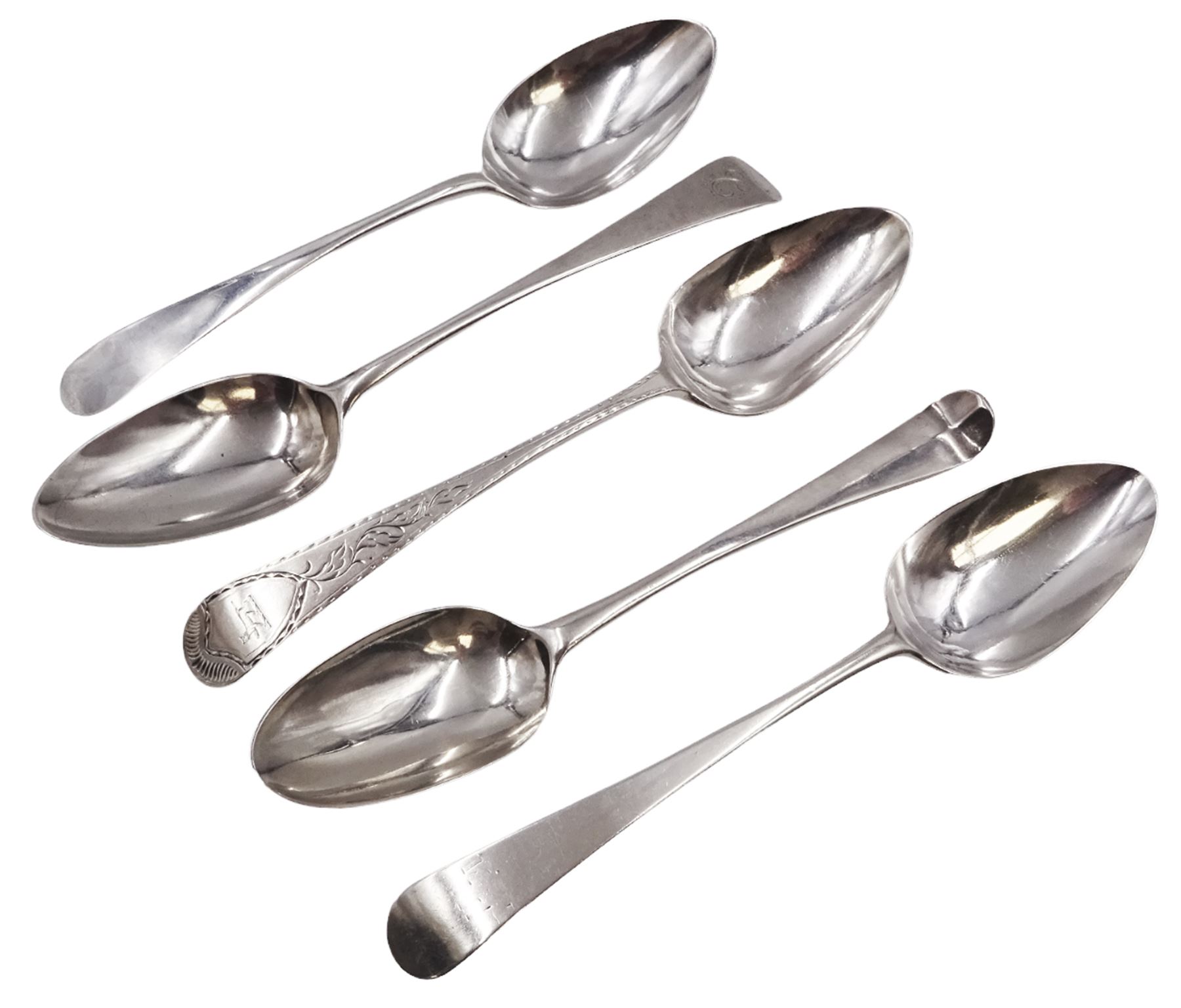 Five George III silver table spoons