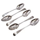 Five George III silver table spoons