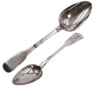 Two Irish silver Fiddle pattern spoons