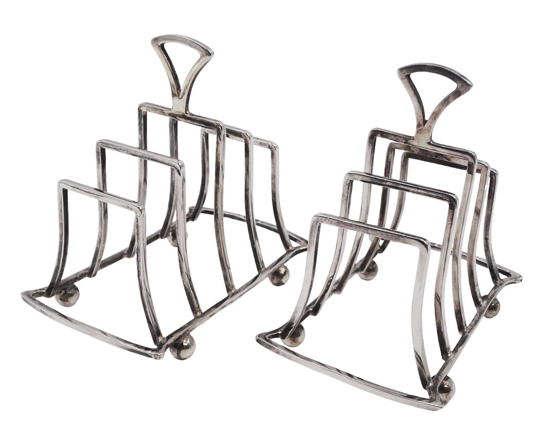 Pair of Art Deco silver five bar toast racks