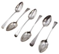 Six George III silver Old English pattern table spoons