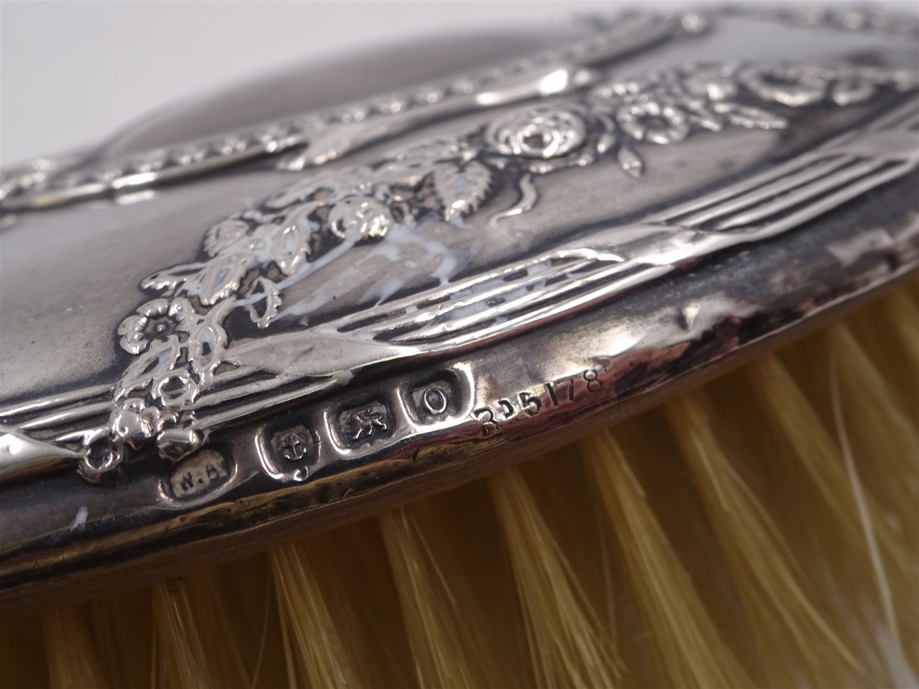 Early 20th century silver matching hand mirror and hair brush - Image 2 of 2