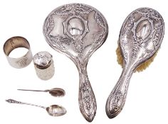 Early 20th century silver matching hand mirror and hair brush