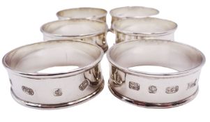 Set of six modern silver napkin rings