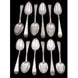 Two sets of six George III silver teaspoons