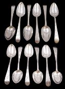 Two sets of six George III silver teaspoons