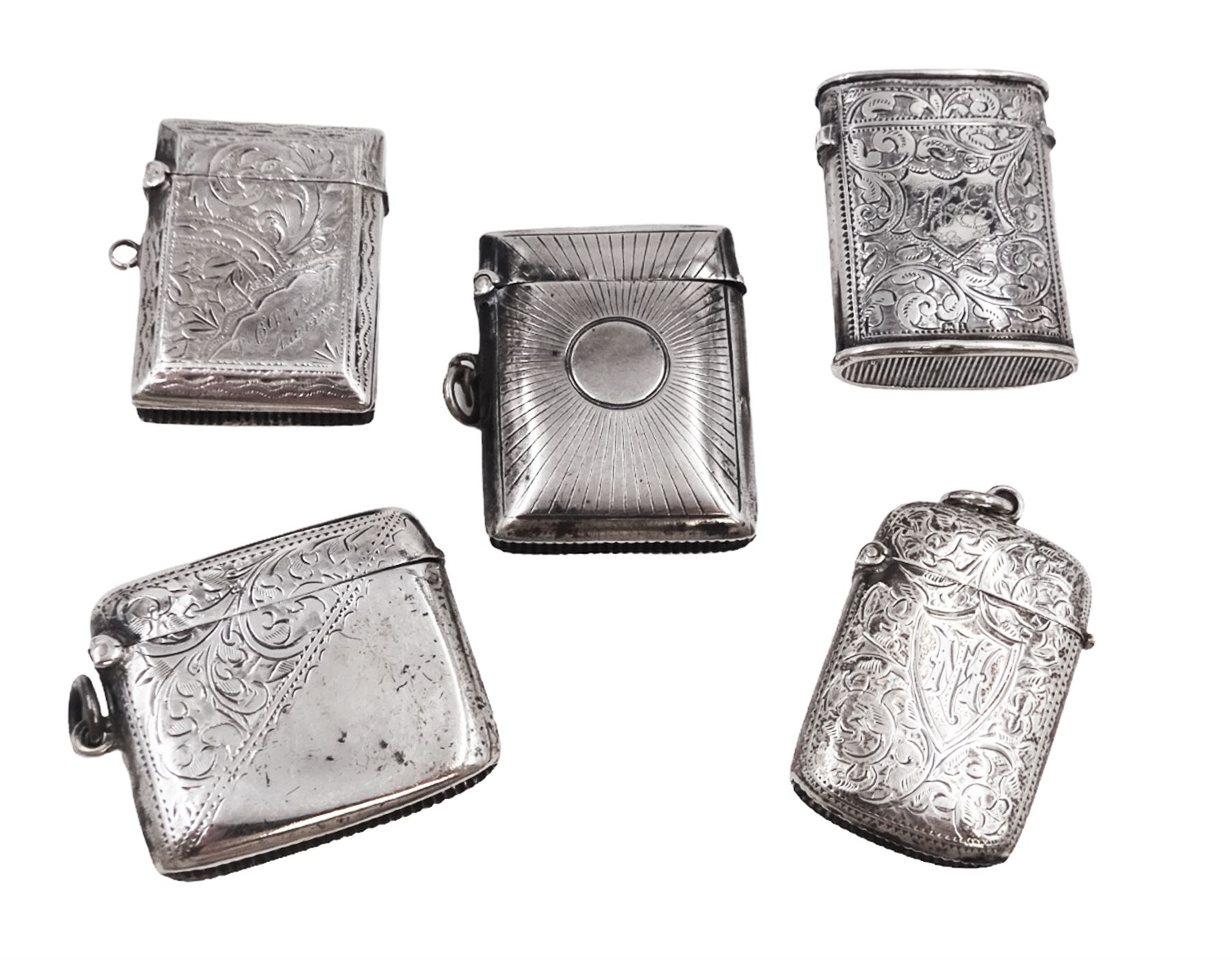 Five Victorian and later silver vesta cases