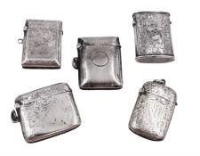 Five Victorian and later silver vesta cases