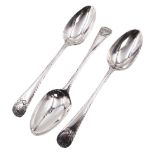 Set of three George III silver Old English pattern table spoons