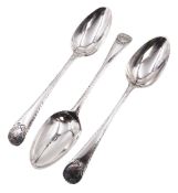 Set of three George III silver Old English pattern table spoons
