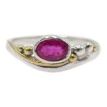 Silver and 14ct gold wire oval ruby ring