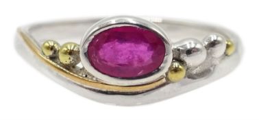 Silver and 14ct gold wire oval ruby ring