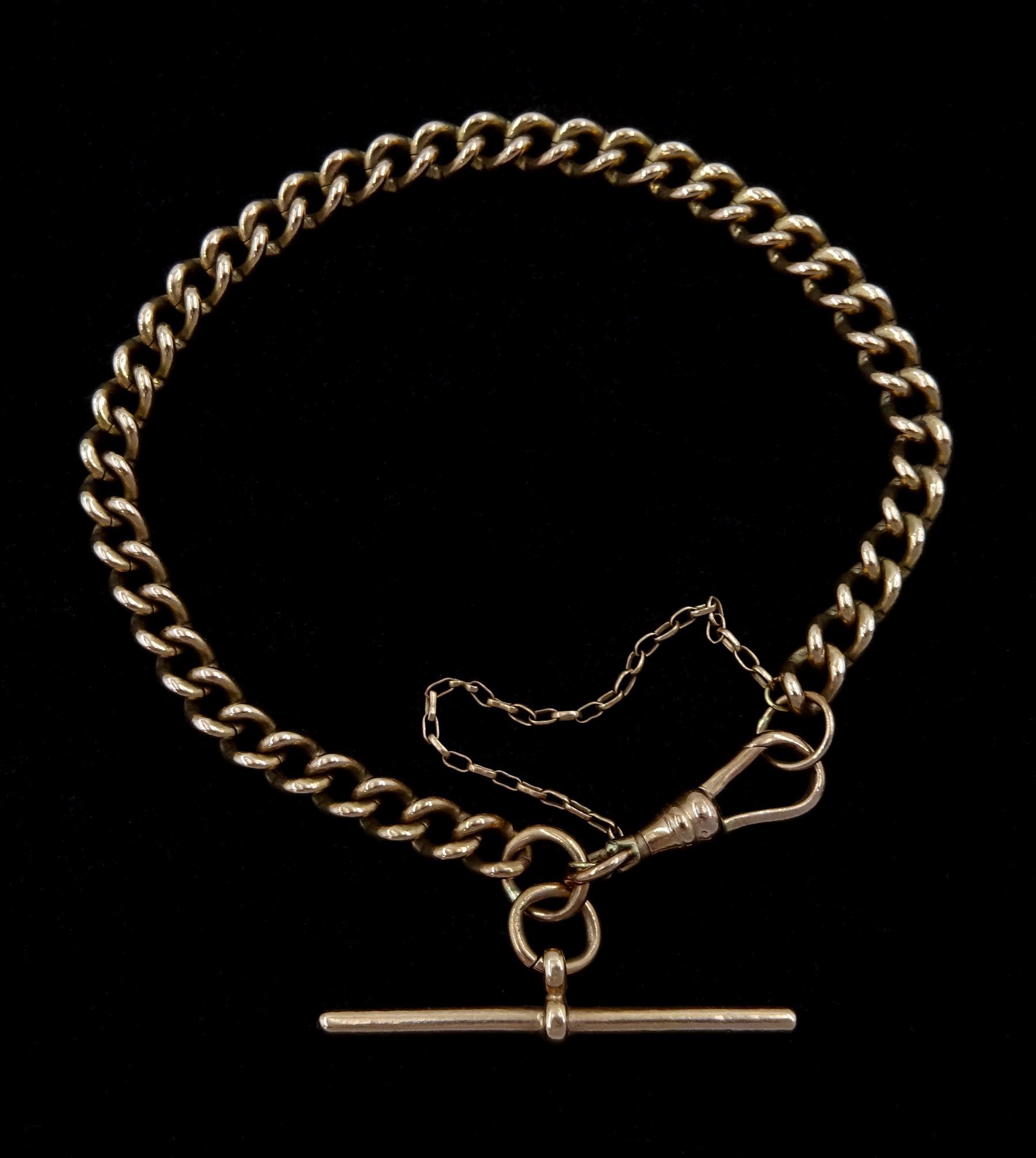 9ct rose gold curb link bracelet with T bar and clip