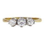 Mid 20th century 18ct gold three stone round brilliant cut diamond ring