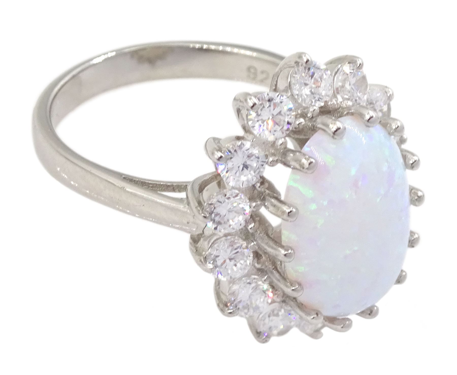 Silver opal and cubic zirconia cluster ring - Image 3 of 5