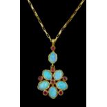 9ct gold opal and ruby flower pendant necklace