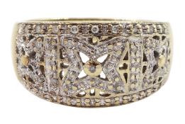 9ct gold pierced design diamond chip ring