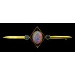 Early 20th century gold opal and sapphire bar brooch