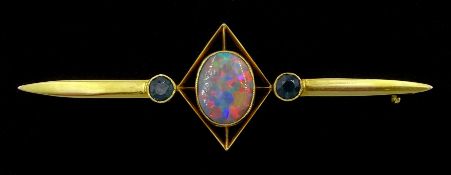 Early 20th century gold opal and sapphire bar brooch