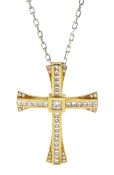 18ct yellow gold princess cut and round brilliant cut diamond cross pendant by Hugh Rice