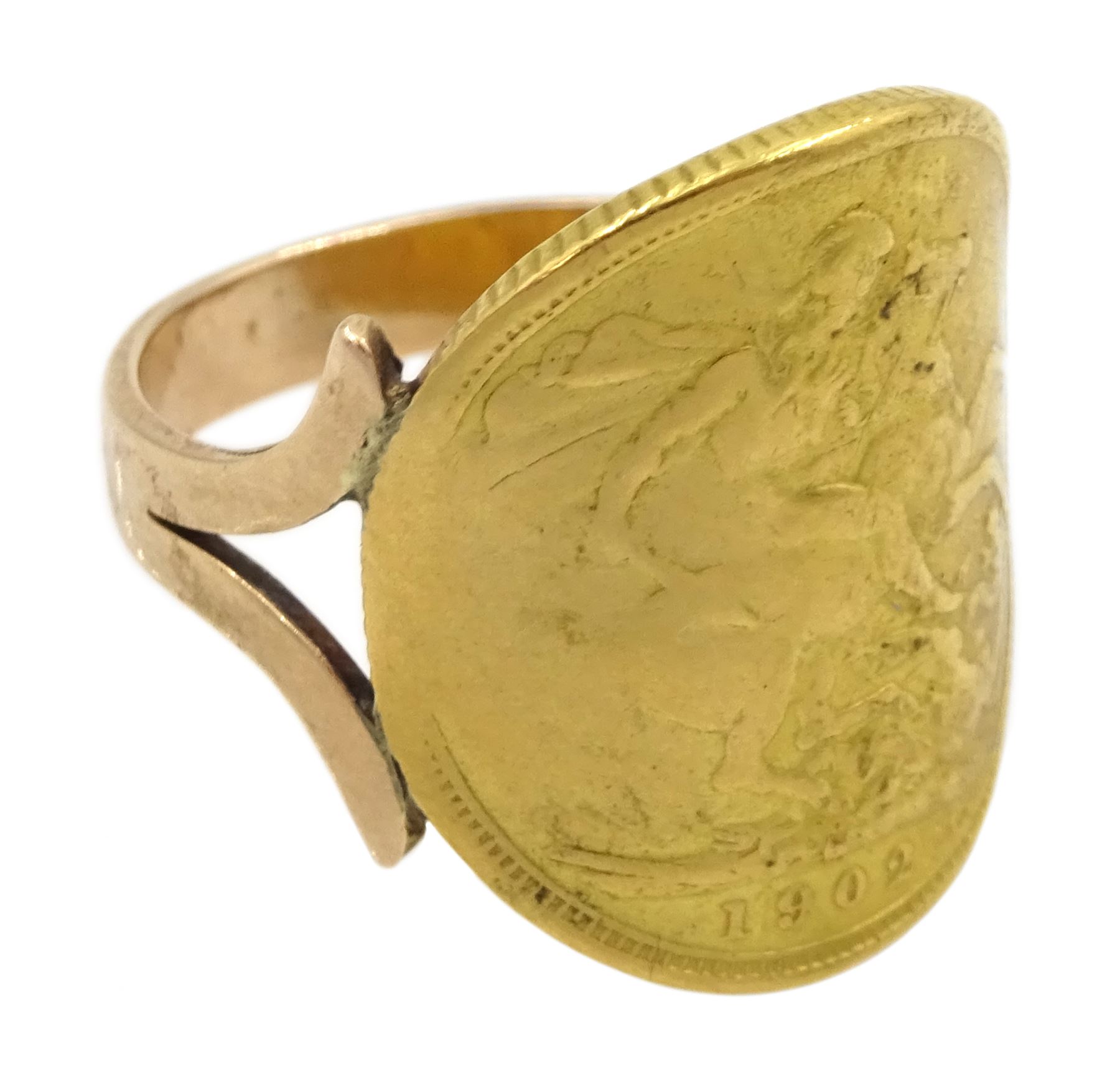 Gold curved Edward VII 1902 full sovereign ring - Image 3 of 5