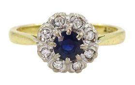 18ct gold round cut sapphire and round brilliant cut diamond cluster ring