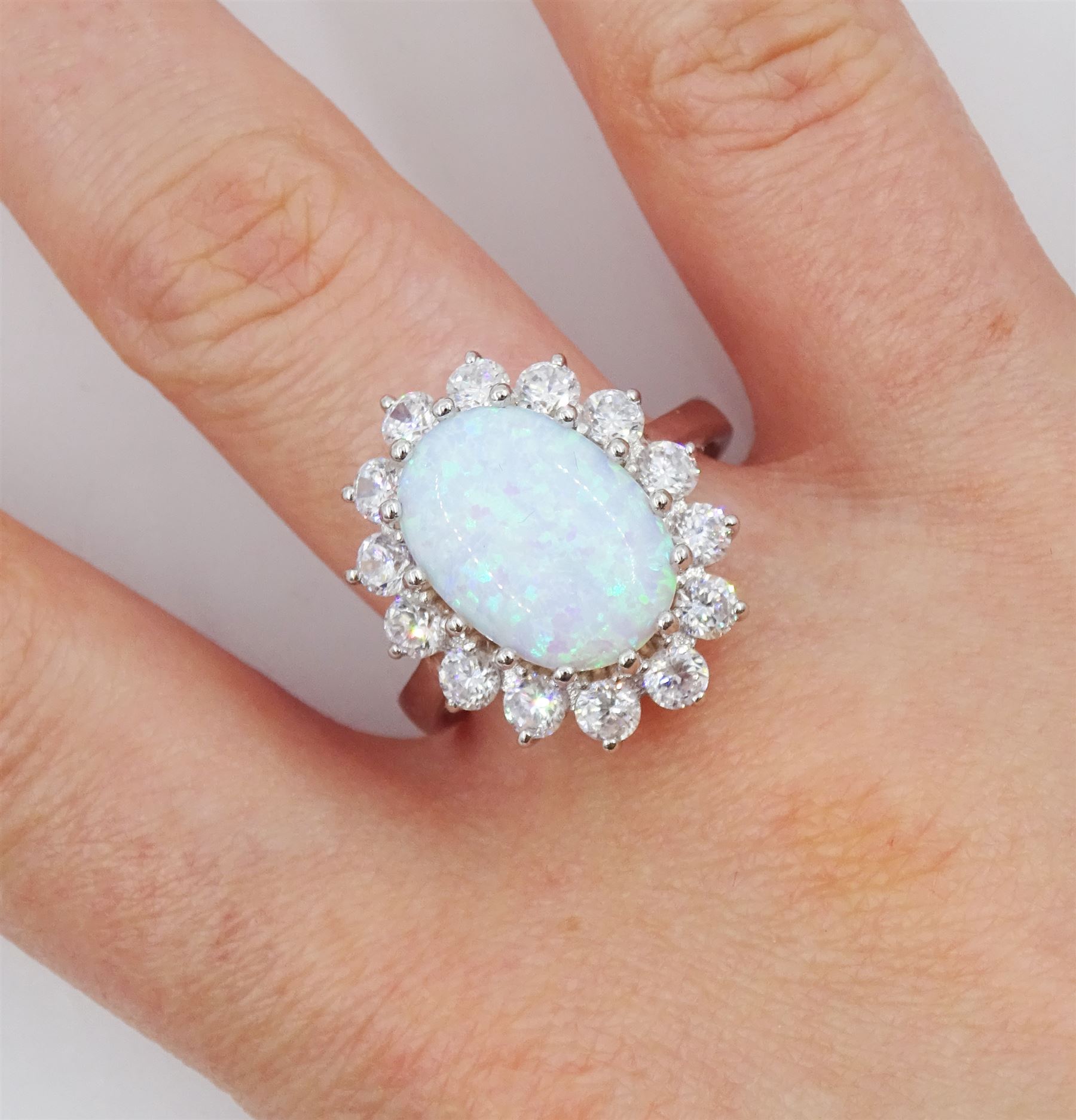 Silver opal and cubic zirconia cluster ring - Image 2 of 5