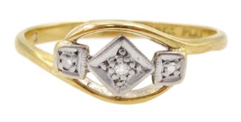 Early 20th century gold three stone diamond chip ring