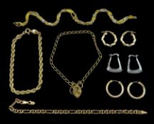 9ct gold jewellery including pair of three pairs of hoop earrings
