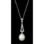 Silver cubic zirconia and pearl pendant necklace