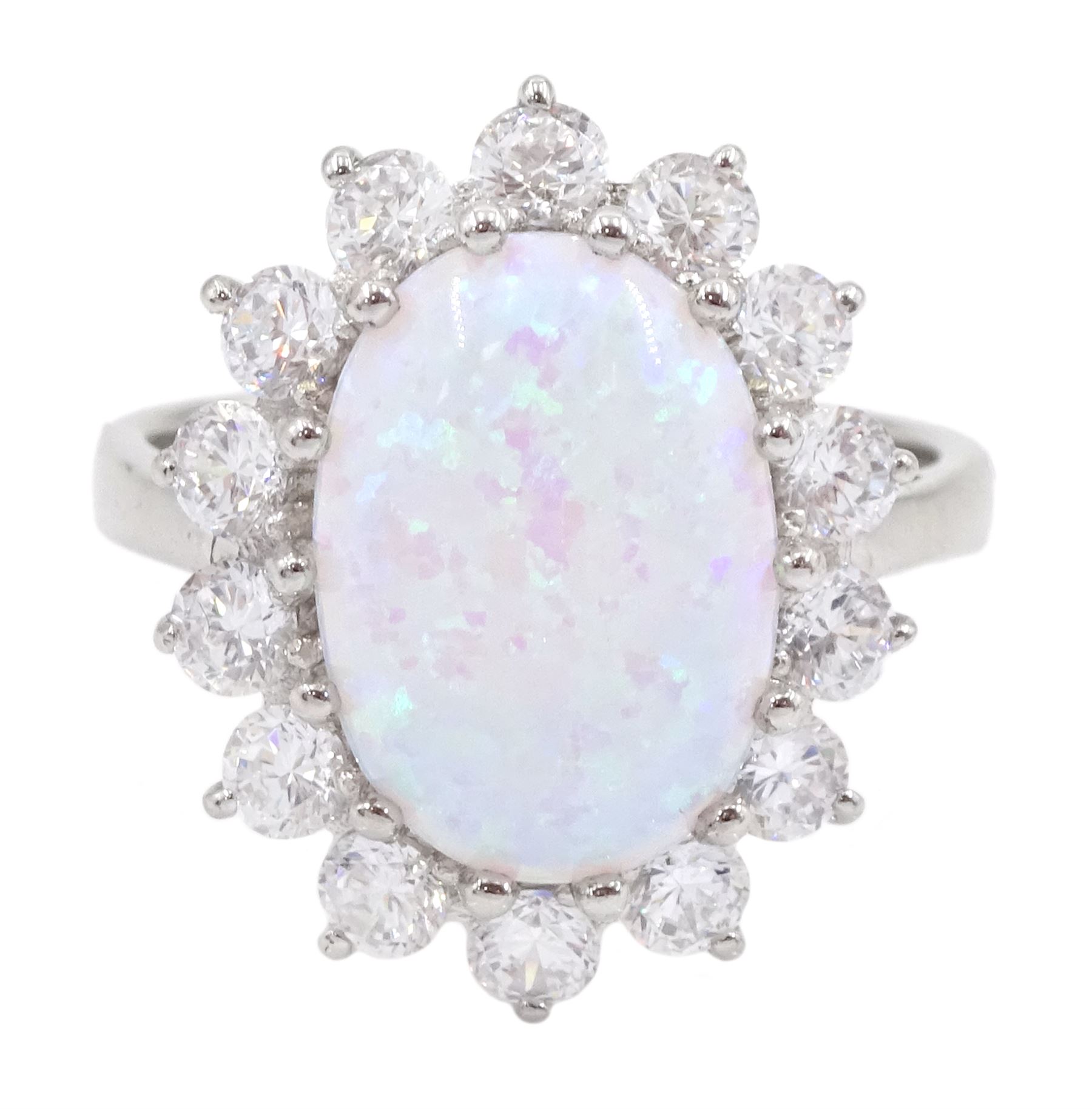 Silver opal and cubic zirconia cluster ring - Image 5 of 5