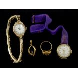 Two gold ladies manual wind wristwatches