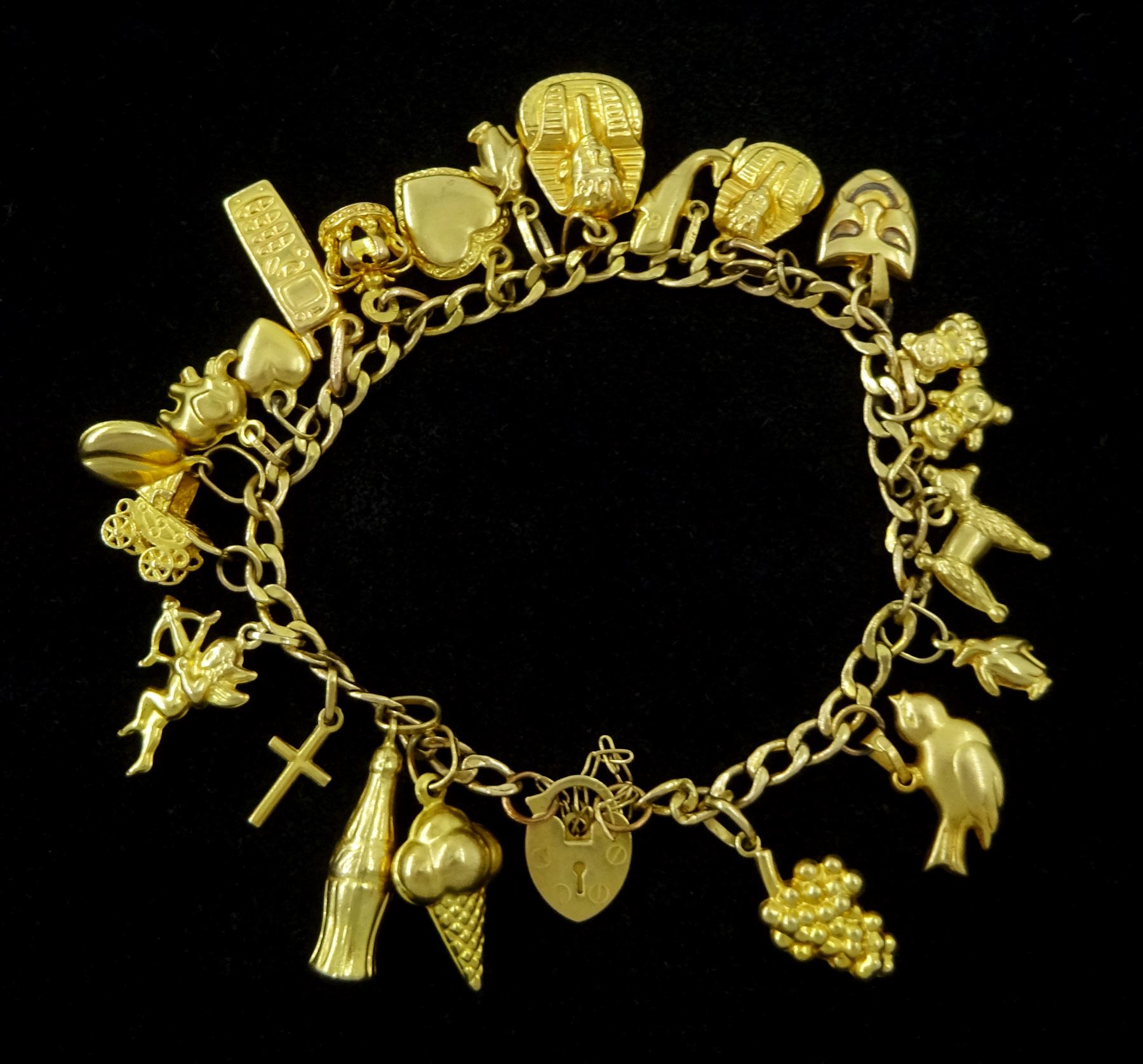 9ct gold charm bracelet including ice cream cone