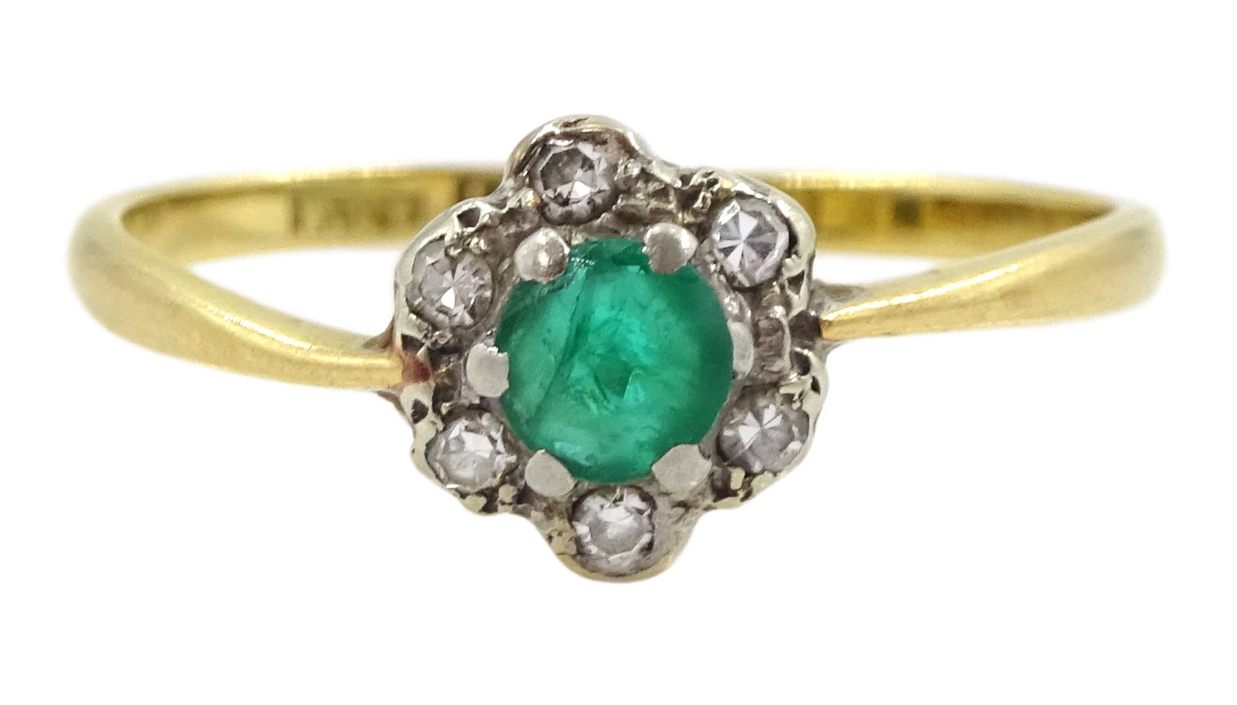 18ct gold green stone and diamond flower cluster ring