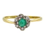 18ct gold green stone and diamond flower cluster ring