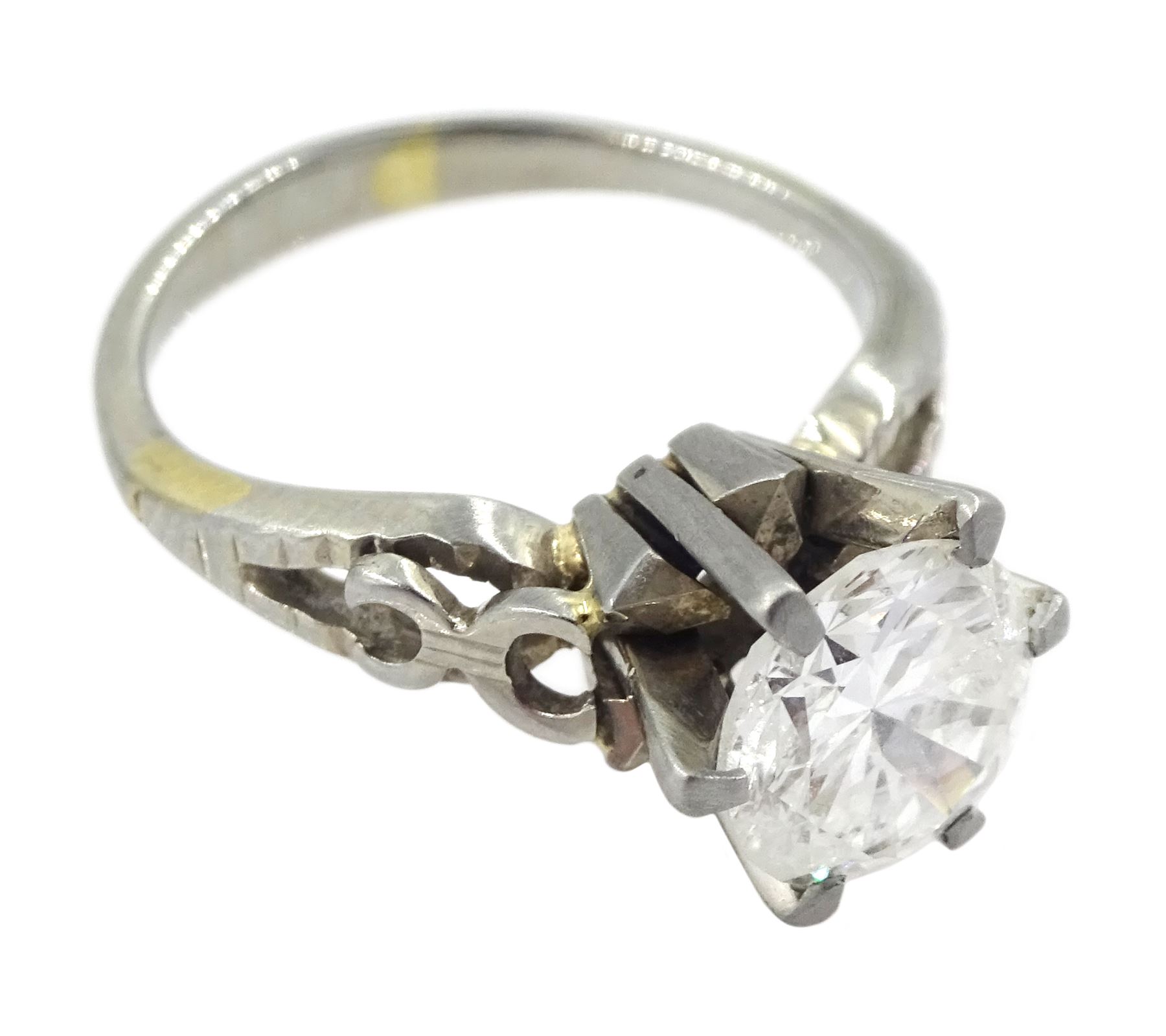 18ct white gold single stone round brilliant cut diamond ring diamond approx 1.10 carat - Image 3 of 5