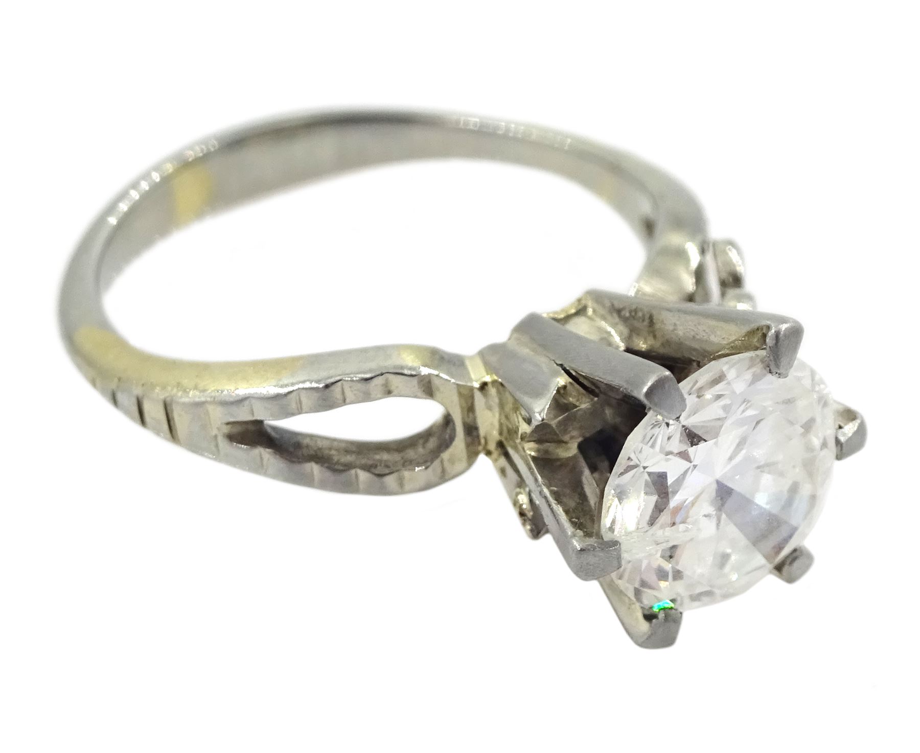 18ct white gold single stone round brilliant cut diamond ring diamond approx 1.10 carat - Image 4 of 5