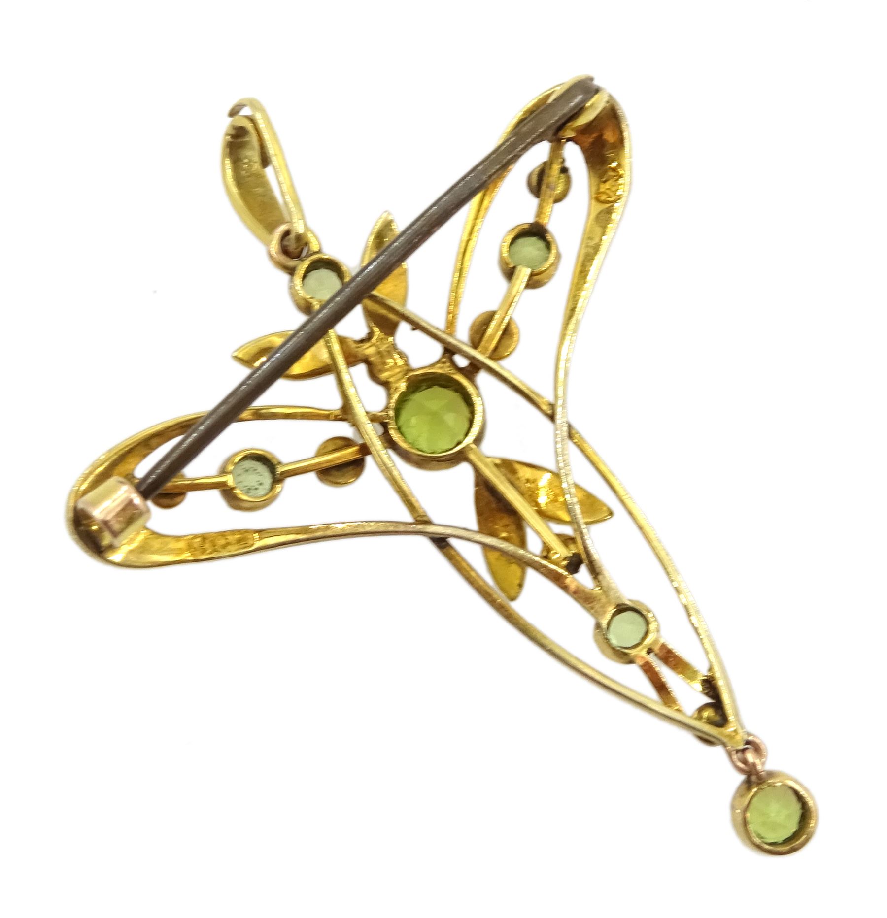 Edwardian Art Nouveau gold peridot and seed pearl pendant/brooch - Image 4 of 4