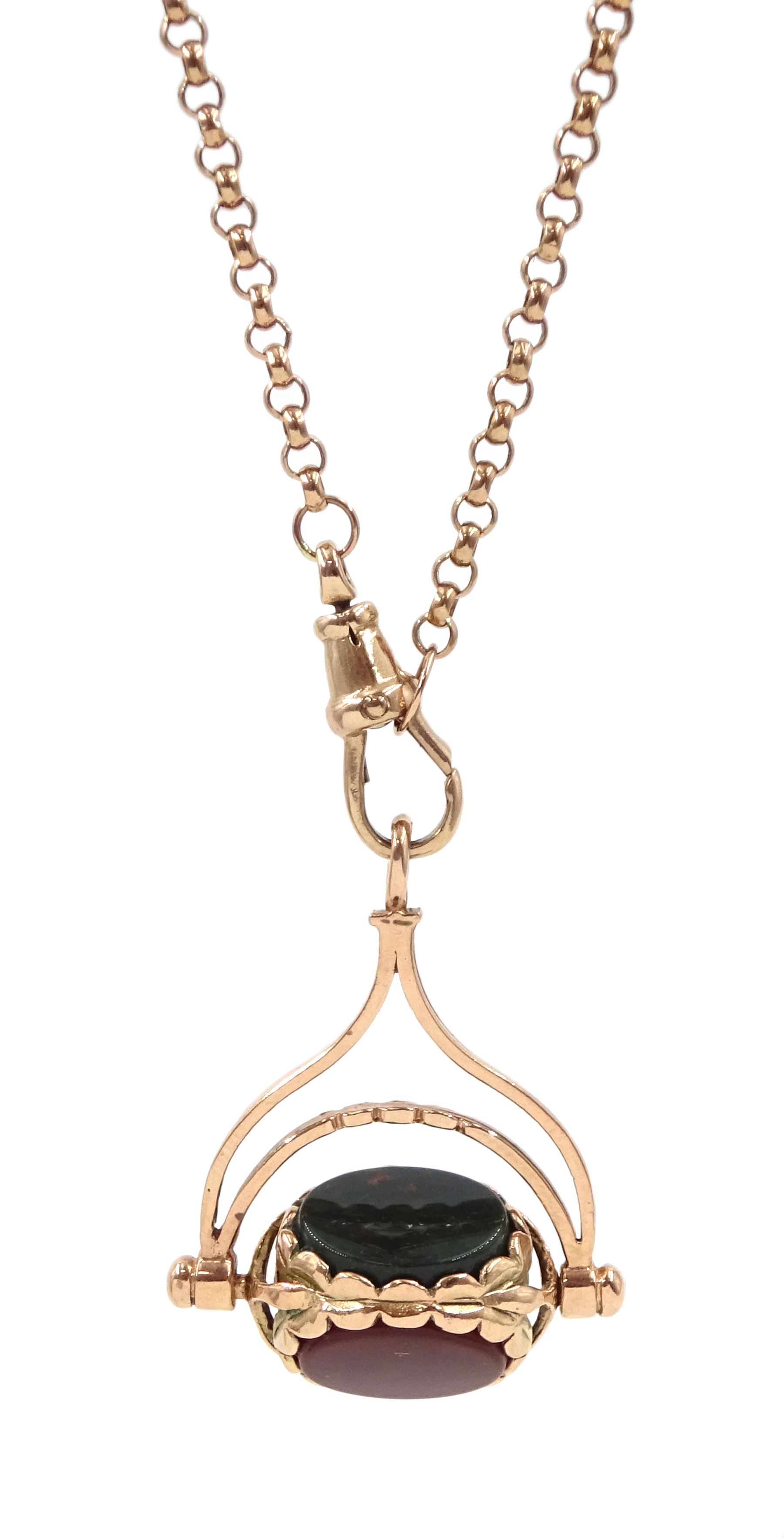 9ct gold belcher link necklace with clip and a 9ct rose gold spinner fob pendant set with onyx