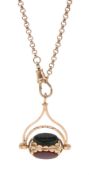 9ct gold belcher link necklace with clip and a 9ct rose gold spinner fob pendant set with onyx