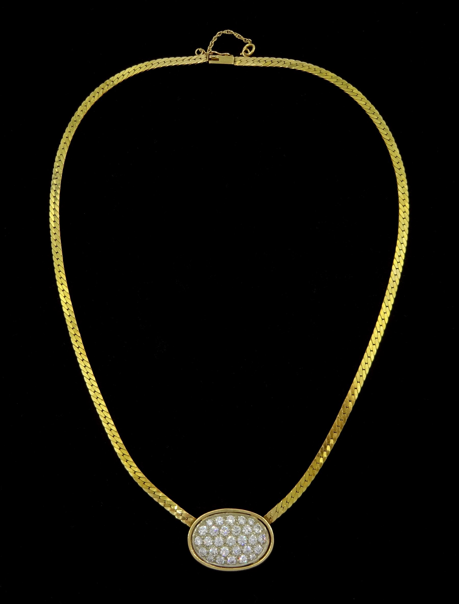 14ct gold pave set round brilliant cut diamond necklace