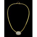 14ct gold pave set round brilliant cut diamond necklace