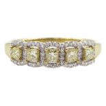 9ct gold five stone princess cut yellow diamond