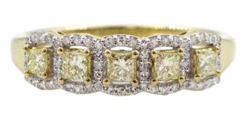 9ct gold five stone princess cut yellow diamond